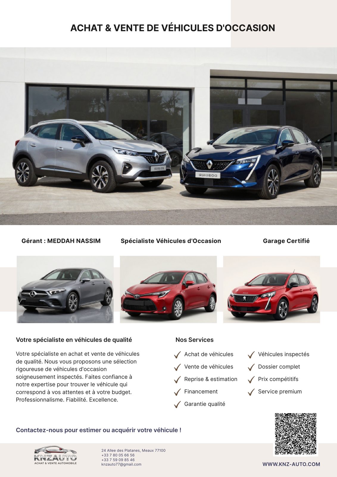 KNZ AUTO — flyer achat & vente (thème sombre)